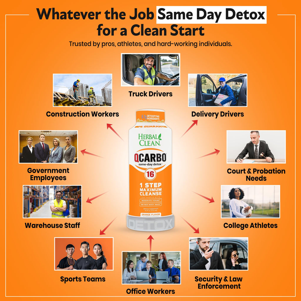 Herbal Clean Qcarbo16 Same-Day Detox Cleanse Drink (16 fl oz) - Orange Flavor Full Body Cleanse* Detox Drink for Moderate Toxin Level*, Vitamin B2 and Vitamin B12 for Men & Women