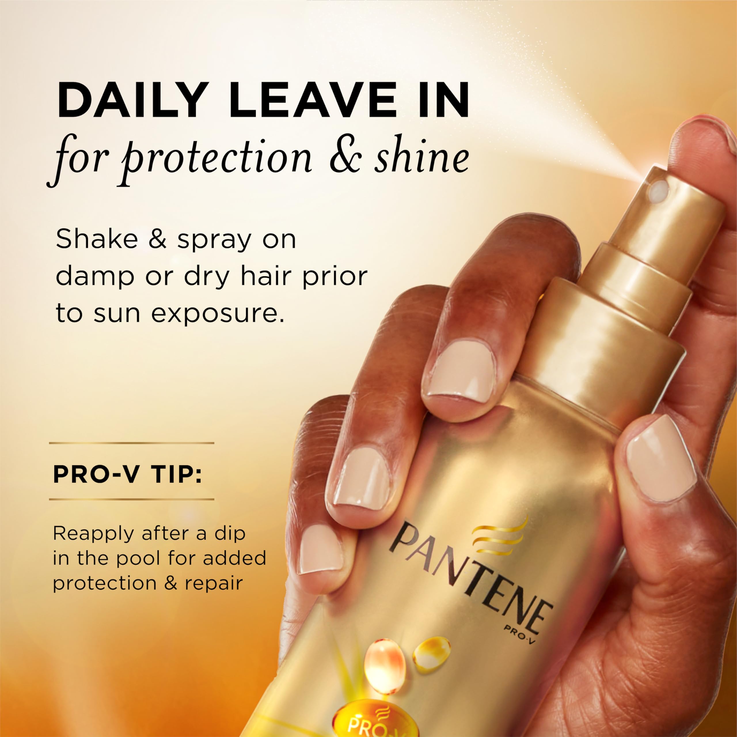 Pantene Sunkiss Glow Multitasking Spray, UV Hair Protection, Repairs Damage, Leave-In Conditioning Treatment, 5.7 oz