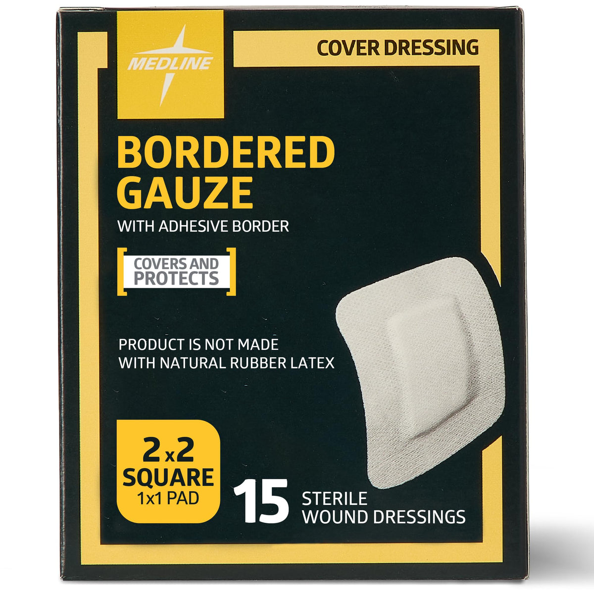 Medline Bordered Gauze, 2" x 2" Adhesive Island Wound Dressing, Sterile, 15 Count