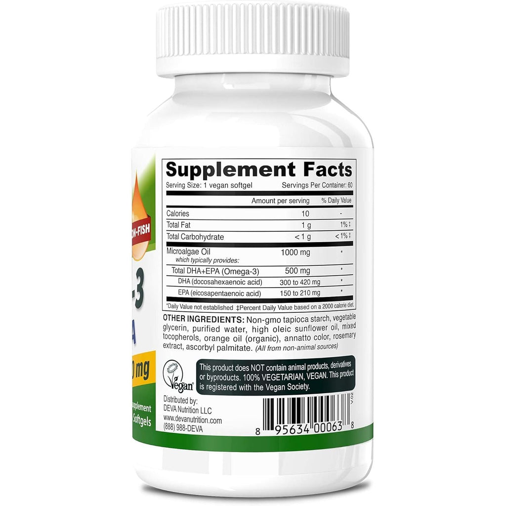 Buy now DEVA Vegan Omega-3 DHA-EPA 500MG â€“ No Carrageenan, Non-Fish Oil Derived from Algae, Non-GMO, 60 Gelatin-Free Softgels at indiglob india