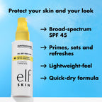 e.l.f. SKIN All Set For Sun SPF 45 Setting Spray | Clear Makeup Setting Mist + Sunscreen, Weightless SPF Face Protection & Makeup-Locking Spray, Vegan & Cruelty-Free