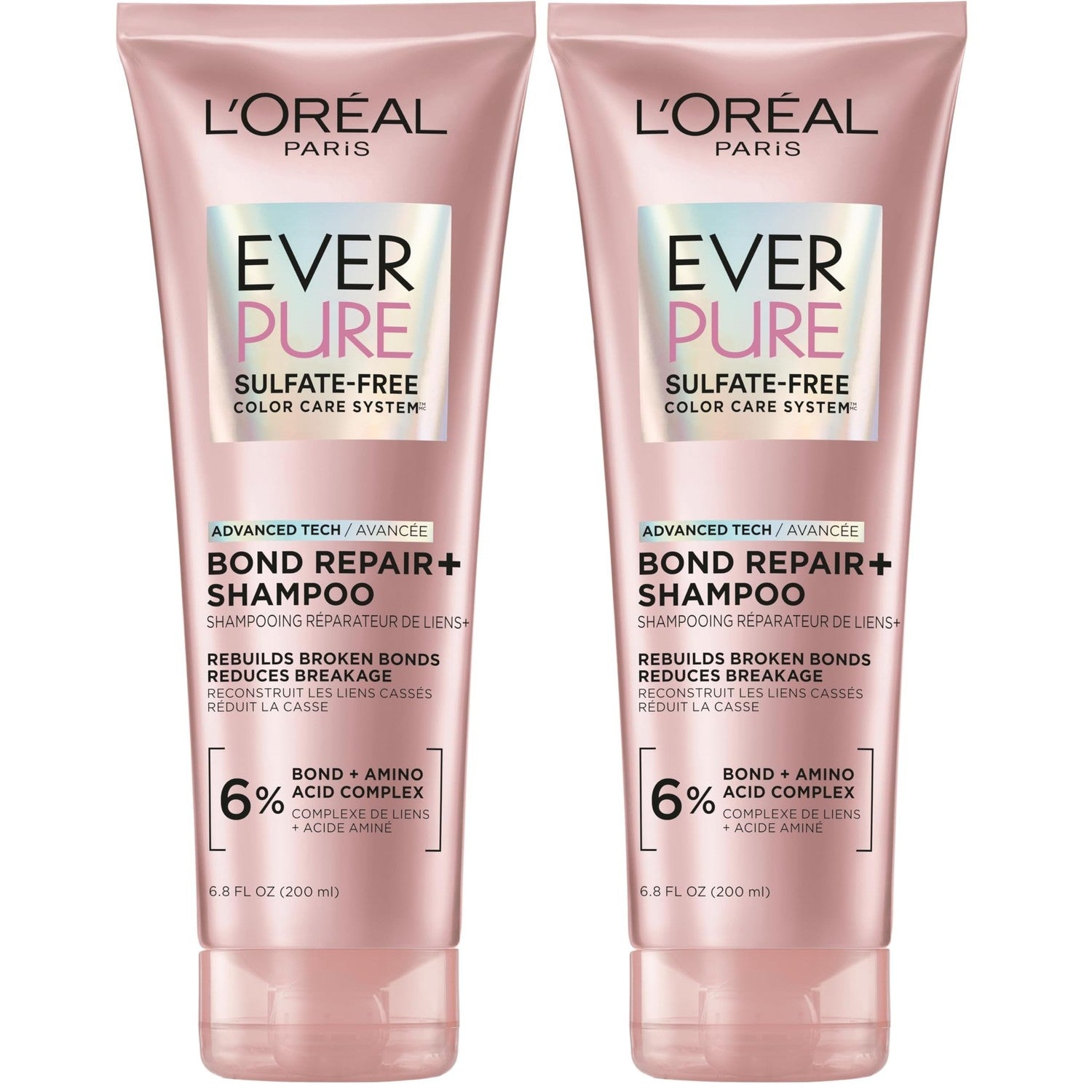 L'Oreal Paris Sulfate Free Bond Repair+ Shampoo, Hair Shampoo with Bond + Amino Acid Complex, Strengthens and Repairs Damaged or Color Treated Hair, EverPure, 6.8 Fl Oz (Packaging May Vary)