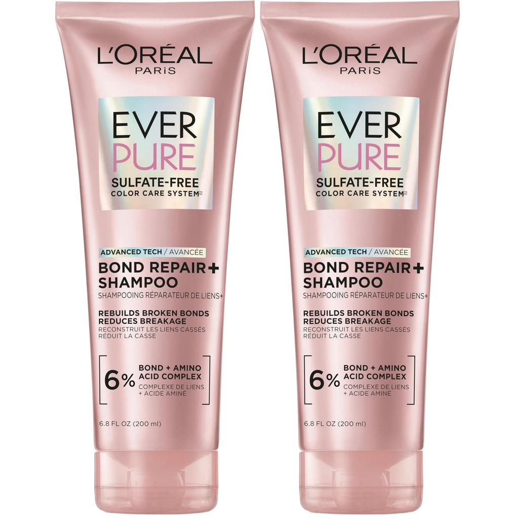 L'Oreal Paris Sulfate Free Bond Repair+ Shampoo, Hair Shampoo with Bond + Amino Acid Complex, Strengthens and Repairs Damaged or Color Treated Hair, EverPure, 6.8 Fl Oz (Packaging May Vary)