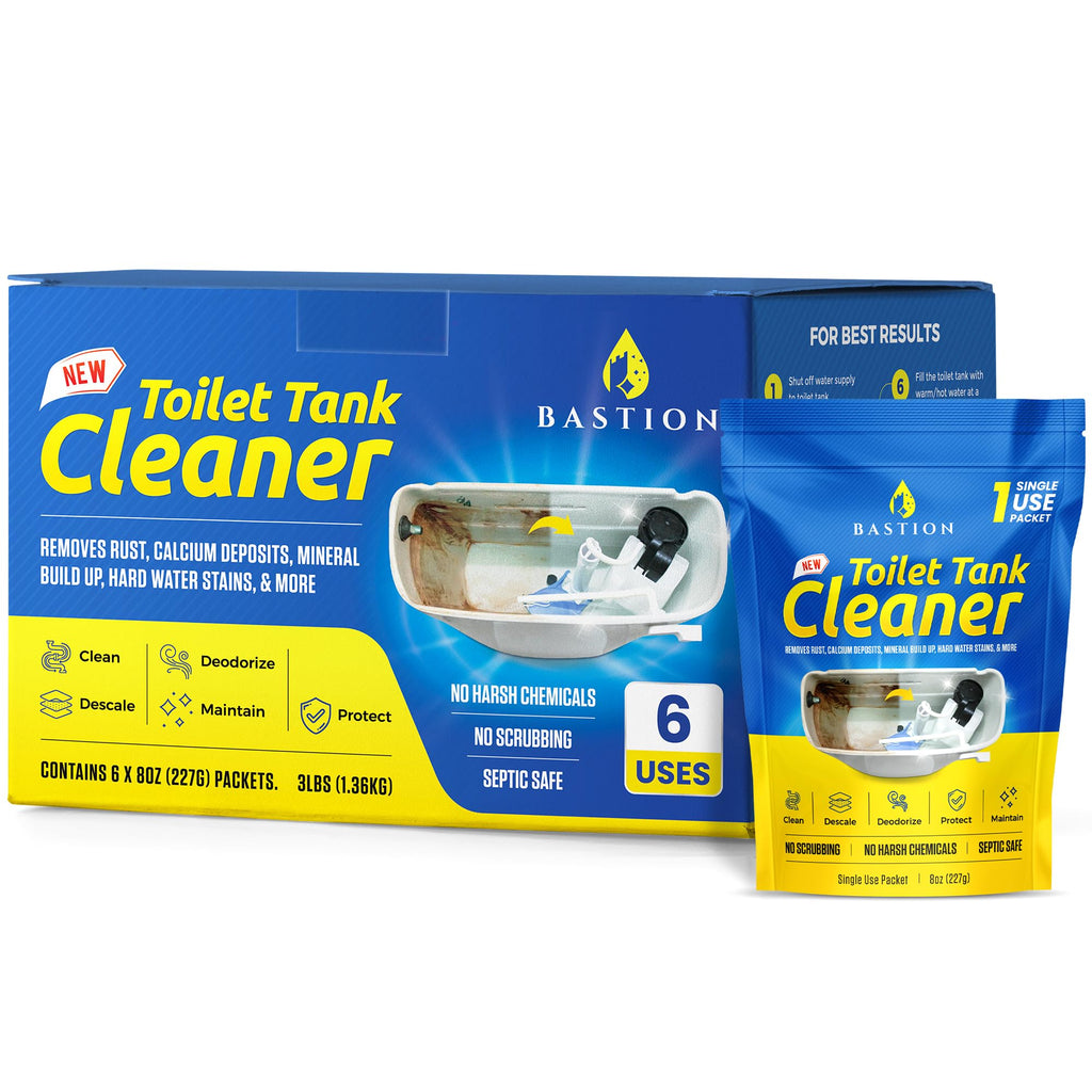 Bastion Toilet Tank Cleaner - 6-Uses. (*Not For Toilet Bowl*) Removes Rust, Mineral Deposits, Hard Water Stains, & Calcium Build Up. Contains 6 X 8oz Single Use Packets