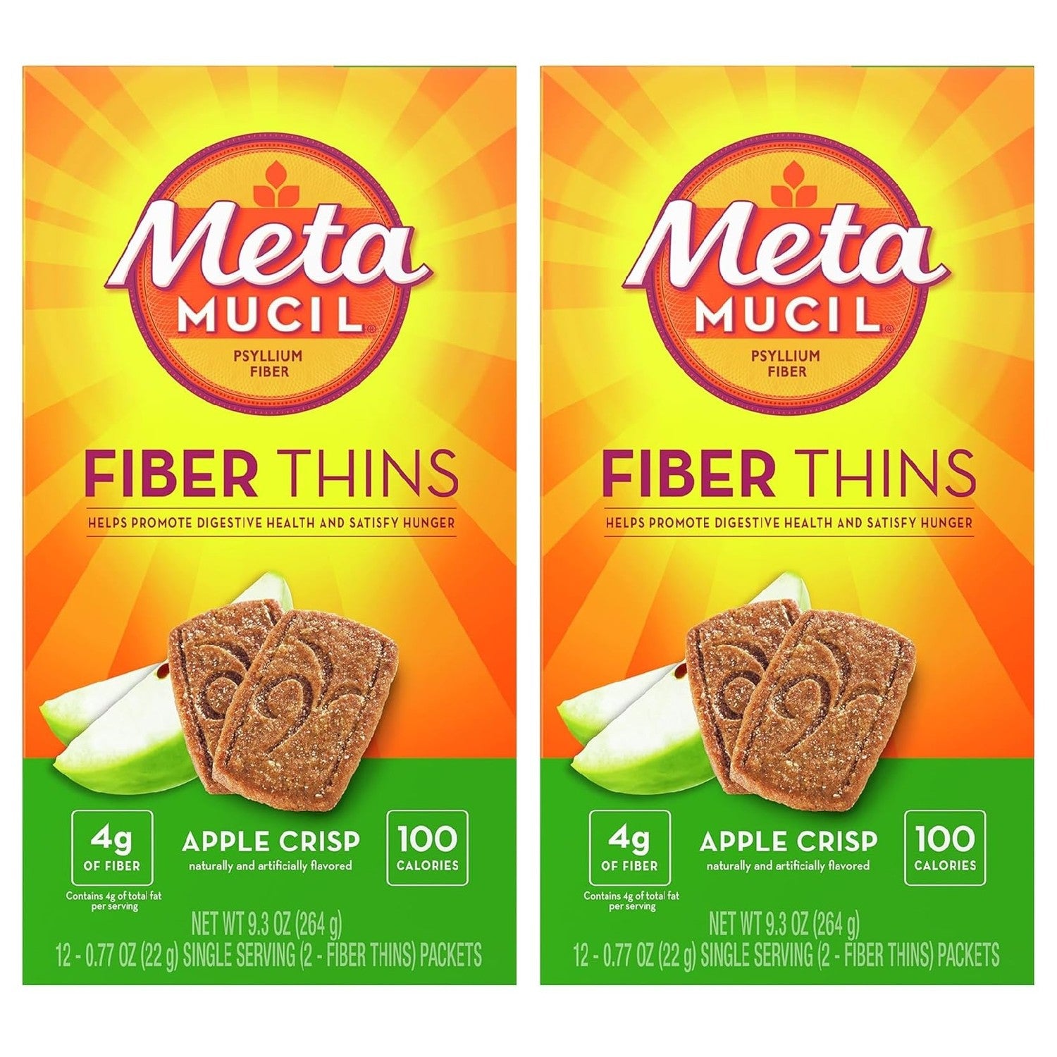 Metamucil, Fiber Thins, Daily Psyllium Husk Fiber Supplement, Supports Digestive Health and Satisfies Hunger, Apple Crisp Flavor, 12 Servings