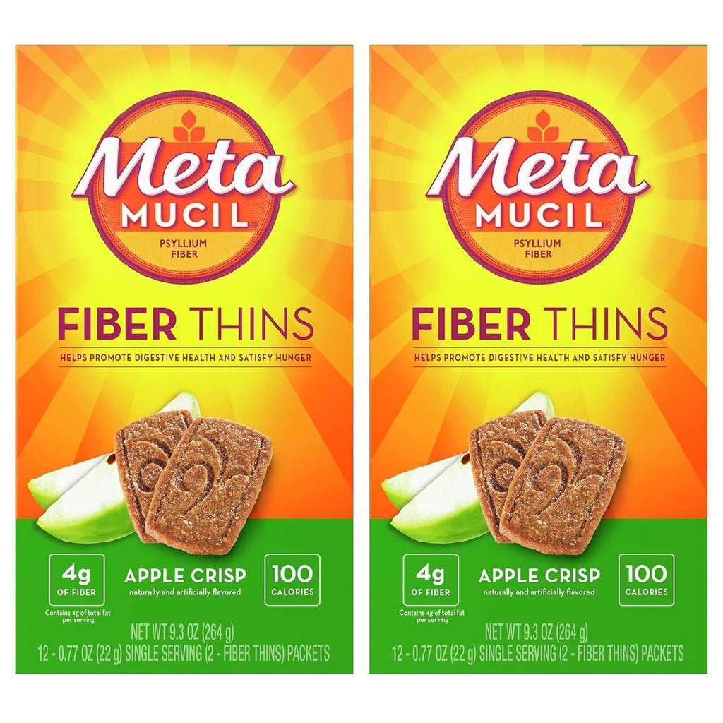 Metamucil, Fiber Thins, Daily Psyllium Husk Fiber Supplement, Supports Digestive Health and Satisfies Hunger, Apple Crisp Flavor, 12 Servings