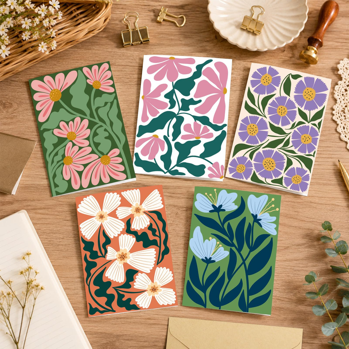 Ogeby 24 Pack Floral Greeting Card with Envelopes & Stickers, Boxed Floral Blank Note Cards Set for All Occasions, 12 Assorted Designs, 4x6 Inch, Blank Inside