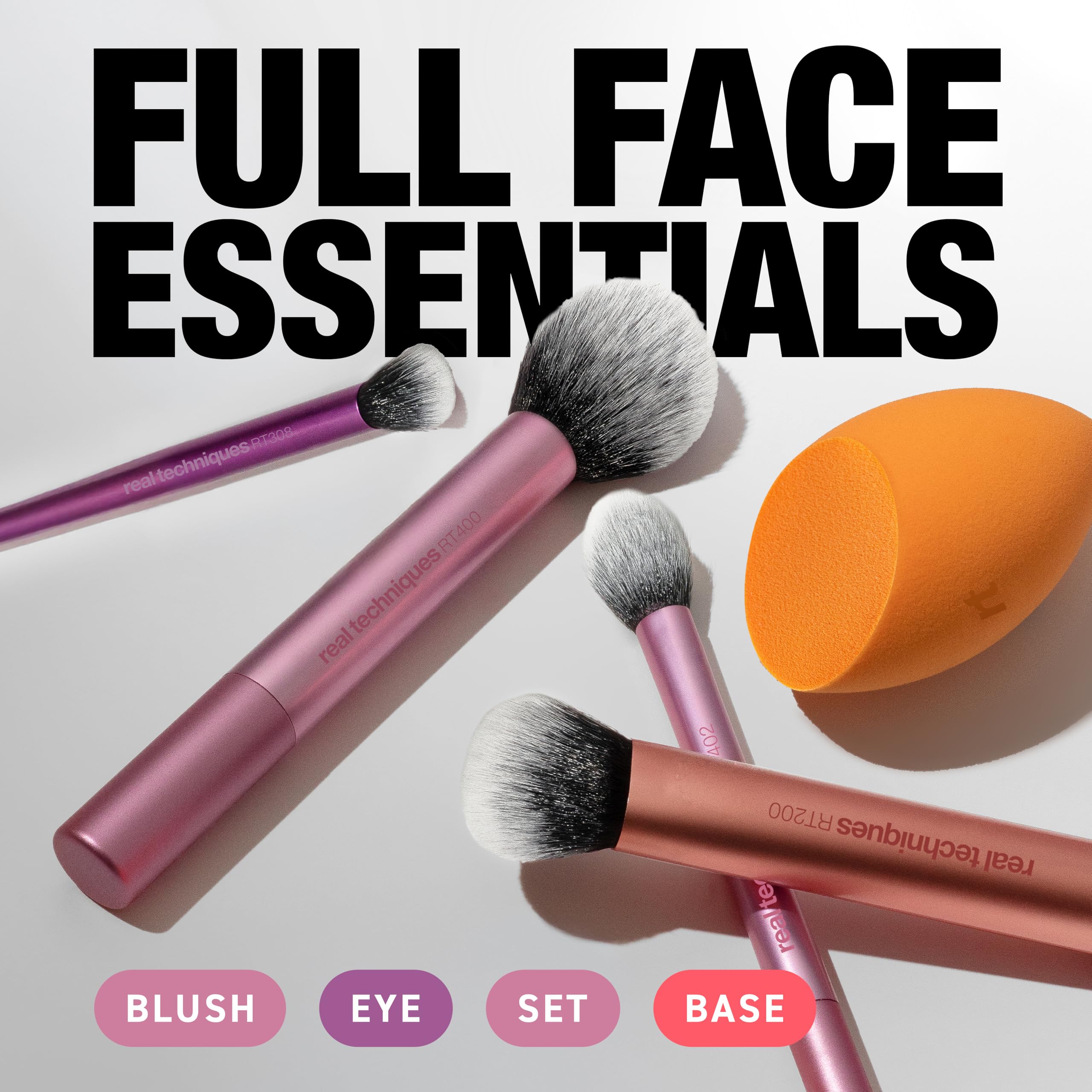 Real Techniques 6 Piece Everyday Essentials Makeup Brush Set, Includes 4 Brushes & 2 Makeup Sponges for Foundation, Blush, Bronzer, Contour, Eyeshadow & Powder, Travel Gift Set, Cruelty-Free & Vegan