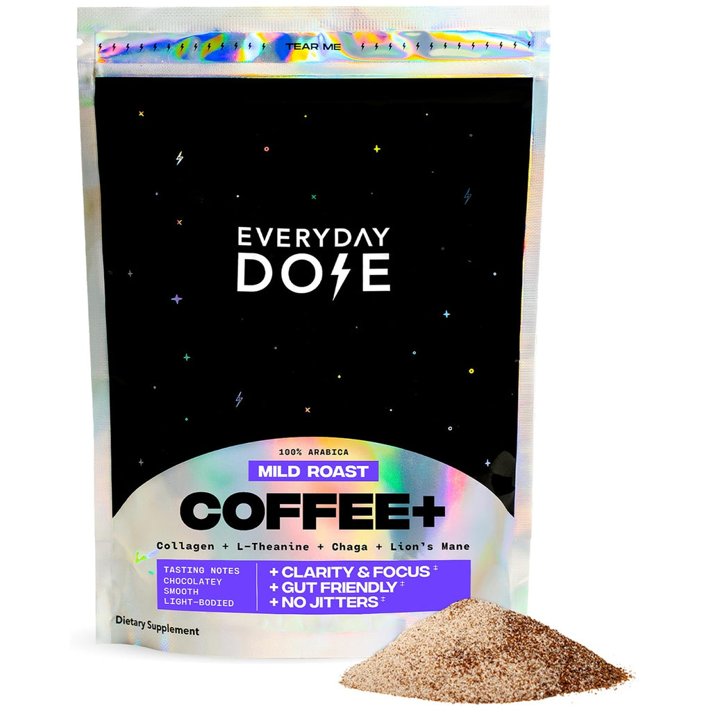 Everyday Dose Bold Medium Roast Mushroom Coffee 90mg Caffeine per serving with Grass-Fed Collagen, Chaga, Lions Mane & L-Theanine for Better Focus, Energy, Digestion, Skin, and Immunity 30 Servings