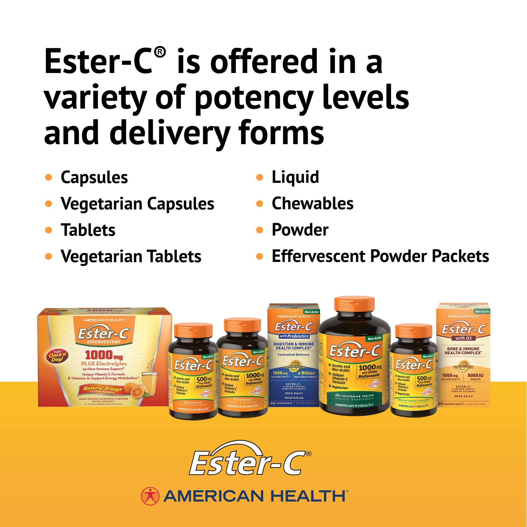 Ester-C American Health with Citrus Bioflavonoids Capsules - 24-Hour Immune Support, Gentle On Stomach, Non-Acidic Vitamin C - Non-GMO, Gluten-Free - 1000 mg, 90 Count