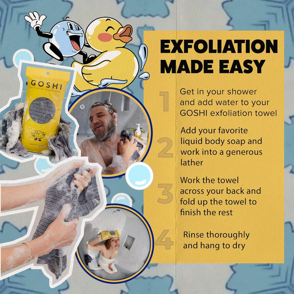 Buy now GOSHI Exfoliating Shower Towel - Rip-Resistant Exfoliating Washcloth for All Skin Types - Made in Japan at indiglob india