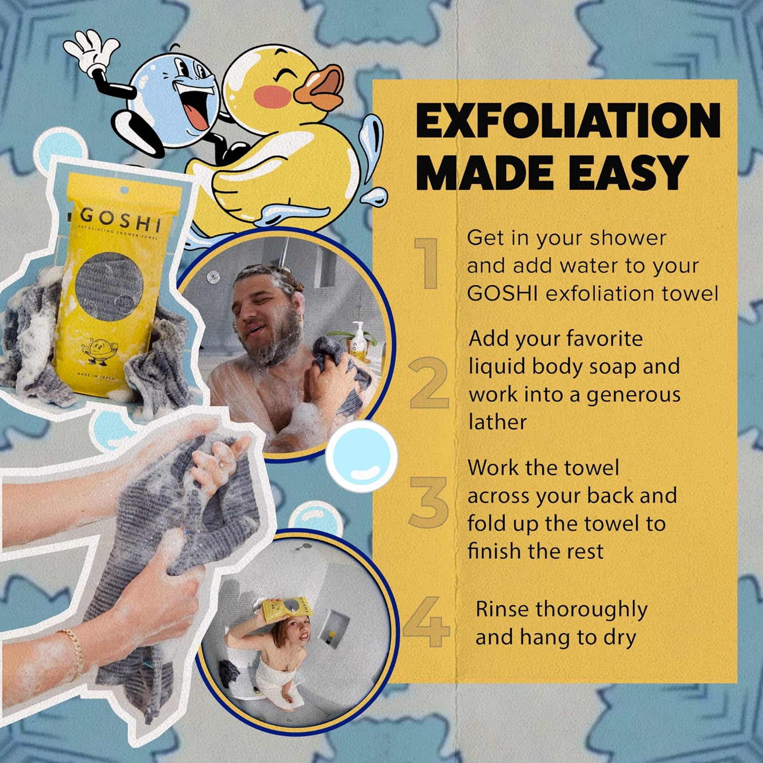 Buy now GOSHI Exfoliating Shower Towel - Rip-Resistant Exfoliating Washcloth for All Skin Types - Made in Japan at indiglob india