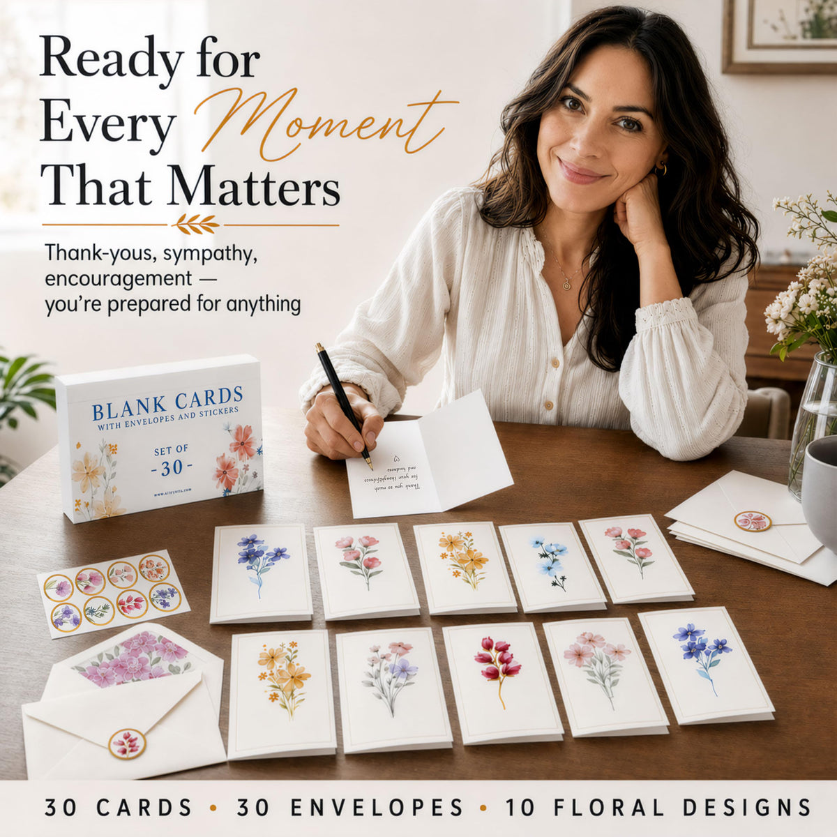 30 Premium Blank Cards with Envelopes & Stickers, 4x6 Inches