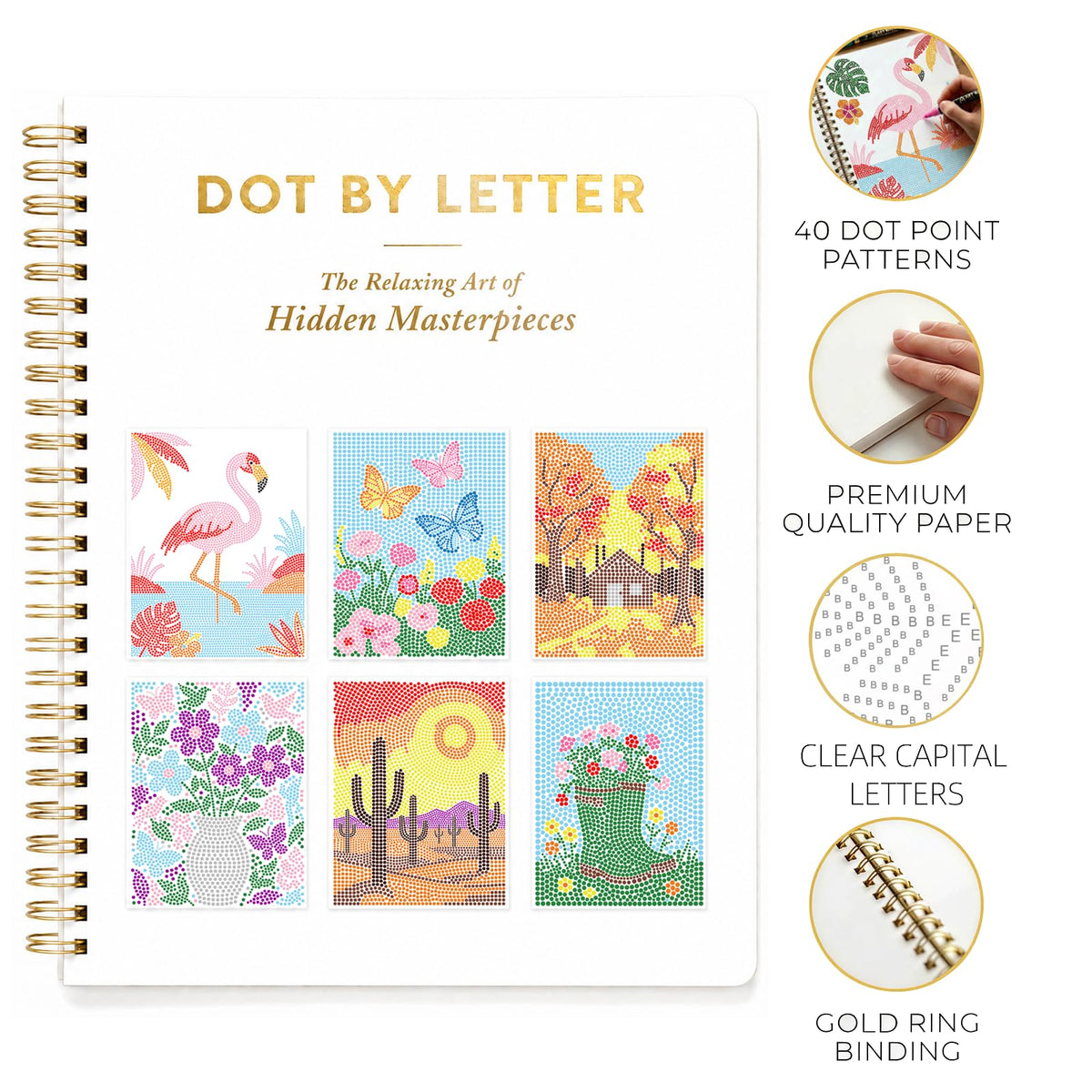 Dot by Letter Adults Coloring Book, Dot Art for Adults, 40 Unique Animal, Floral & Landscape Patterns Crafts Kits(Not Including Marker)