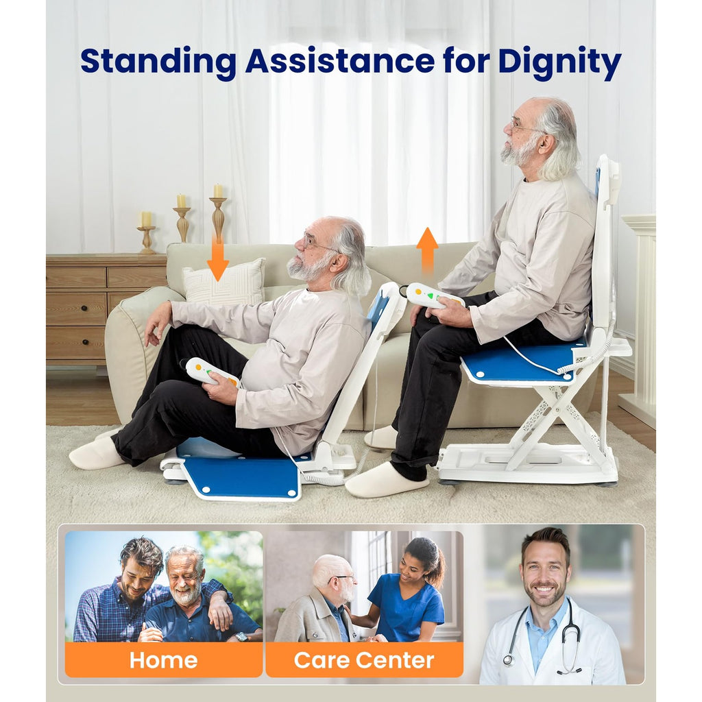 VOCIC Upgrade Electric Chair Lift with Wheels, Get Up from Floor, Portable Lift Assist Devices for Elderly, Includes 2 Types Suction Cups, Support Up to 300 LBS, No Assembly, AX10