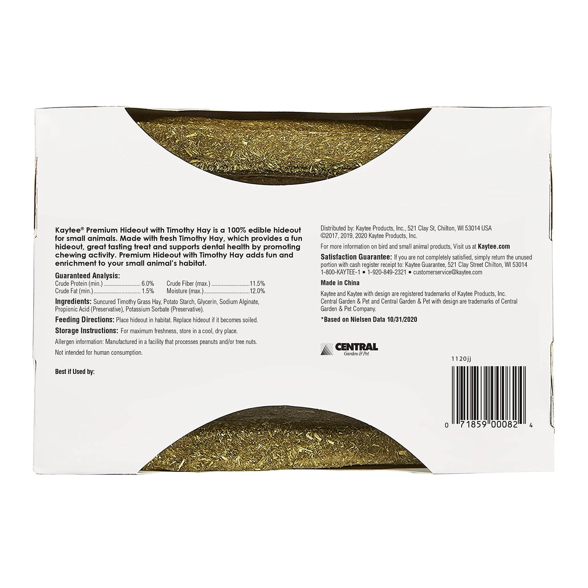 Kaytee Premium Timothy Treat Hideout for Rabbits, Guinea Pigs, Large