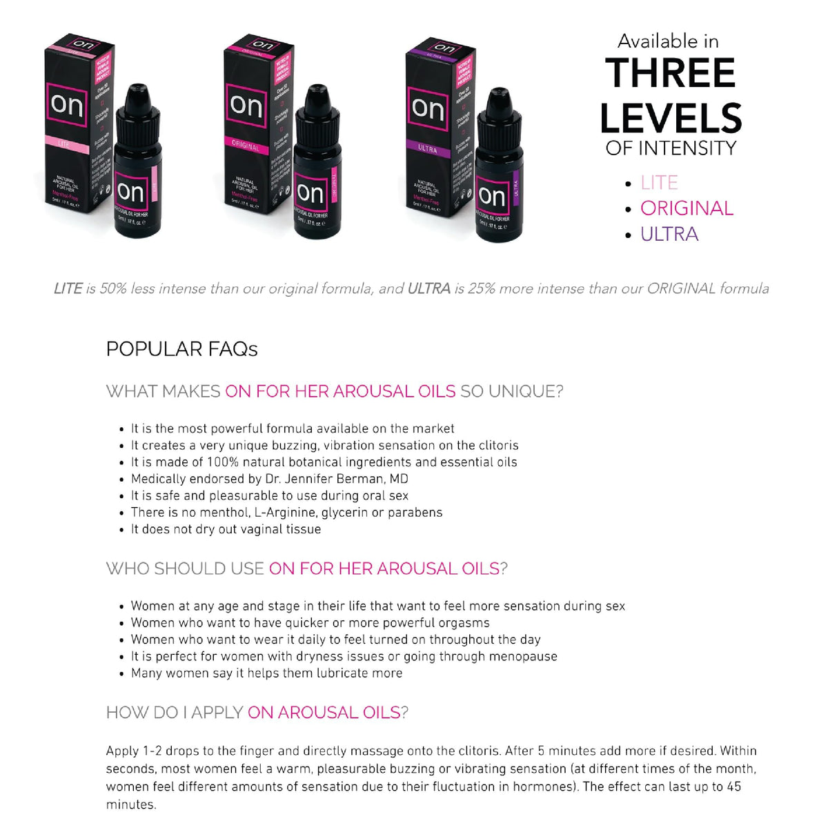 Sensuva On Arousal Oil for Her- Ultra Intensity - Long Lasting Over 50 Applications - Satisfying & Stimulating Tingling Sensation, 5 ml
