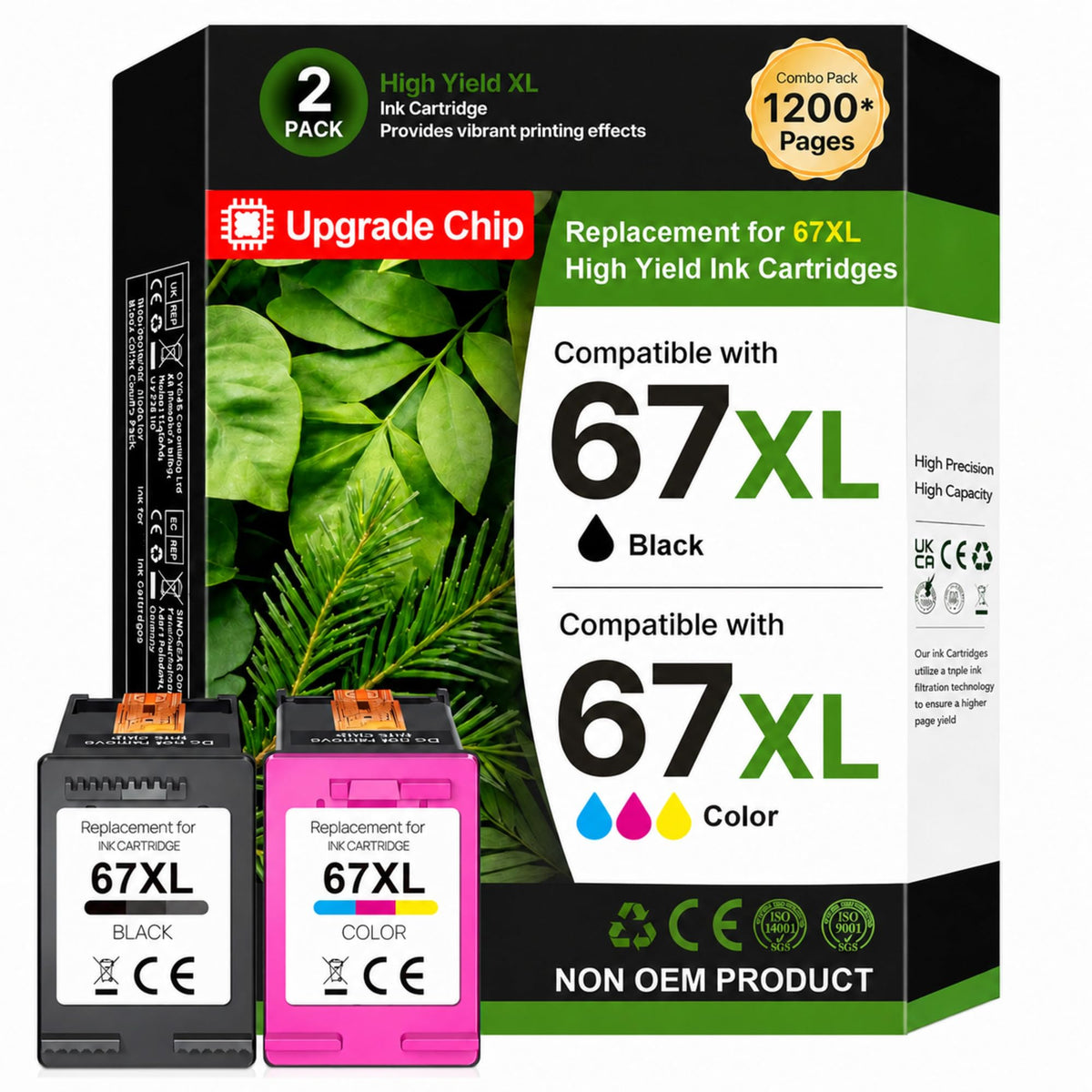 63XL Ink Cartridges Black and Color Replacement for HP Ink 63 for HP 63XL Ink Cartridge Combo Pack Work for HP OfficeJet 3830 4650 5255 5258 5200; Envy 4520 4512 4510; DeskJet 1112 2130 3630 (2 Pack)