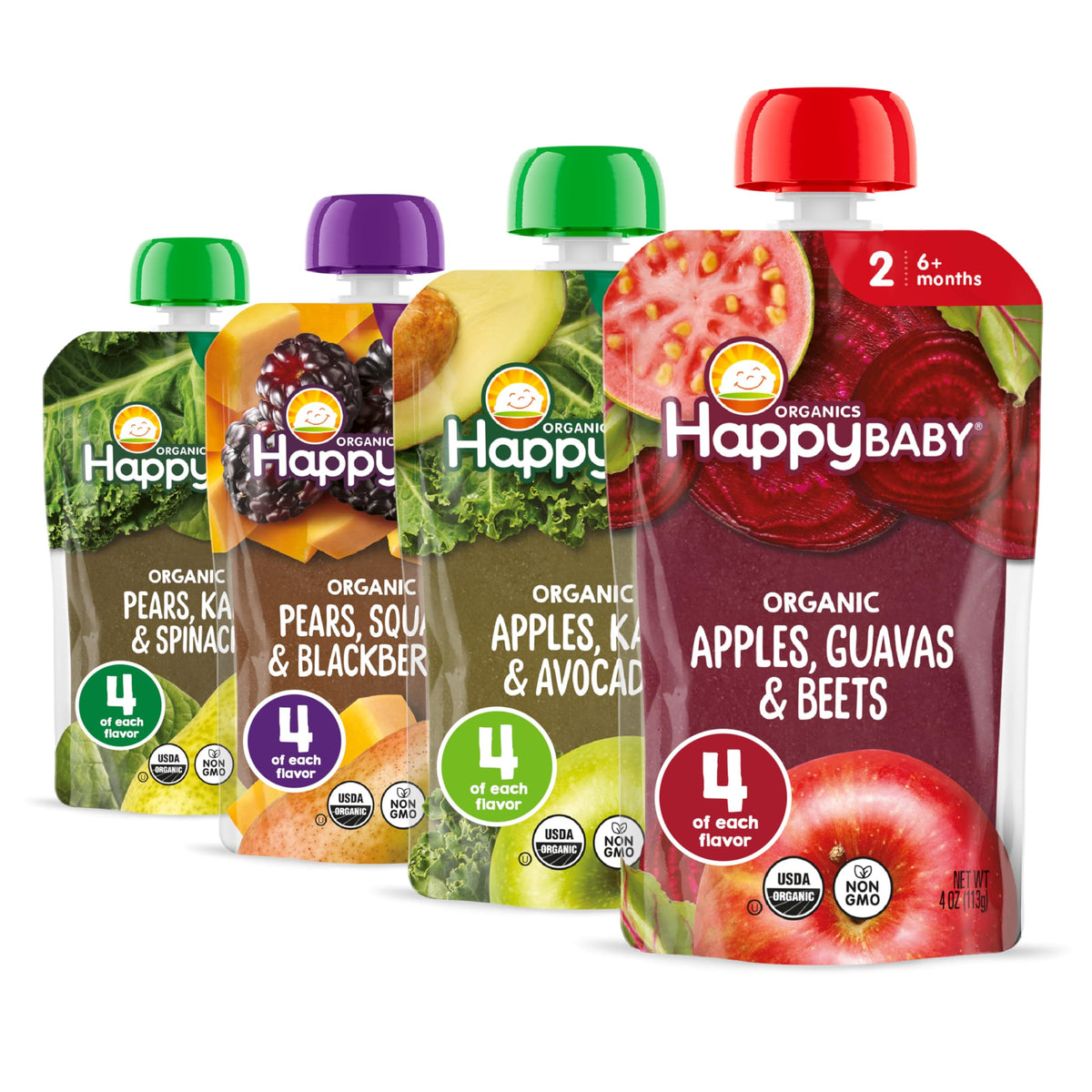 HAPPY BABY Clearly Crafted, Stage 2, Fruit & Veggie Variety Pack, 4oz (16)
