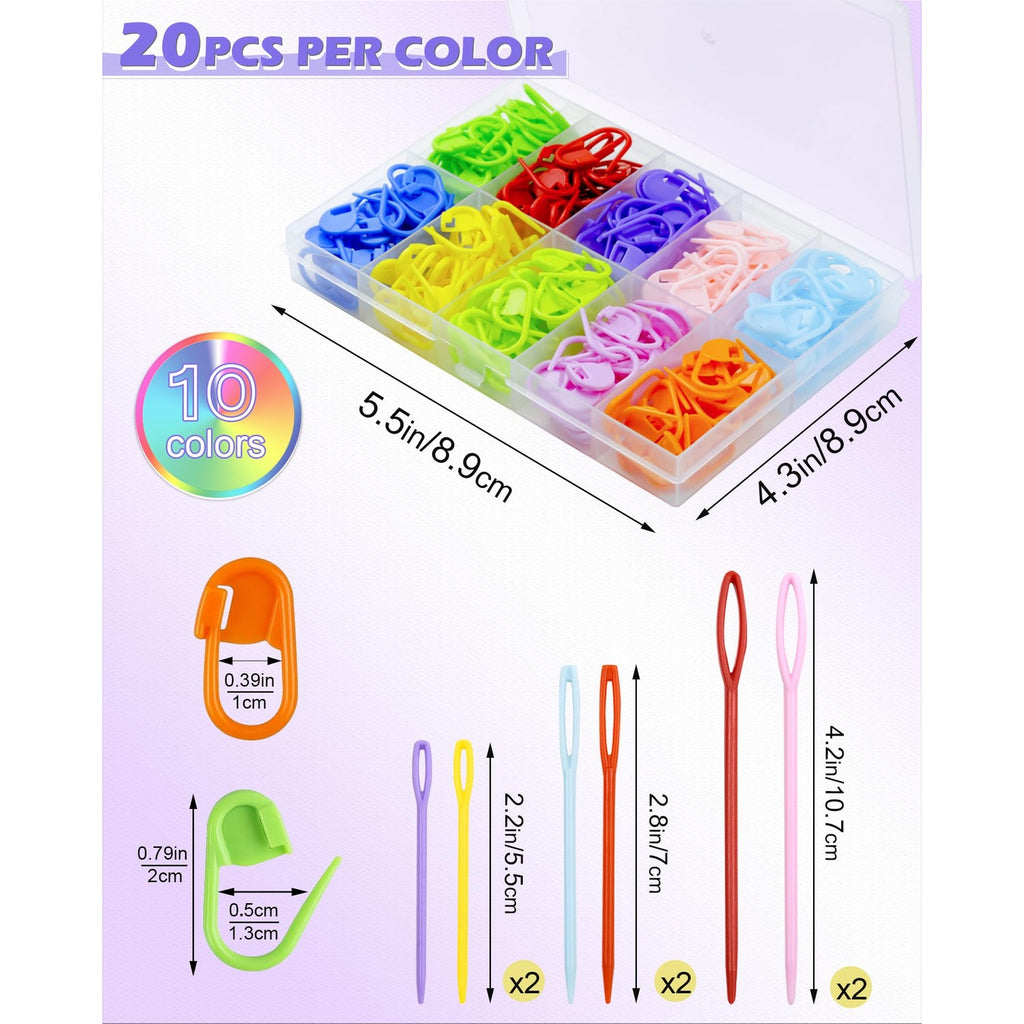 FIVEIZERO 200 Pcs Stitch Markers - 10 Color Knitting & Crochet Markers