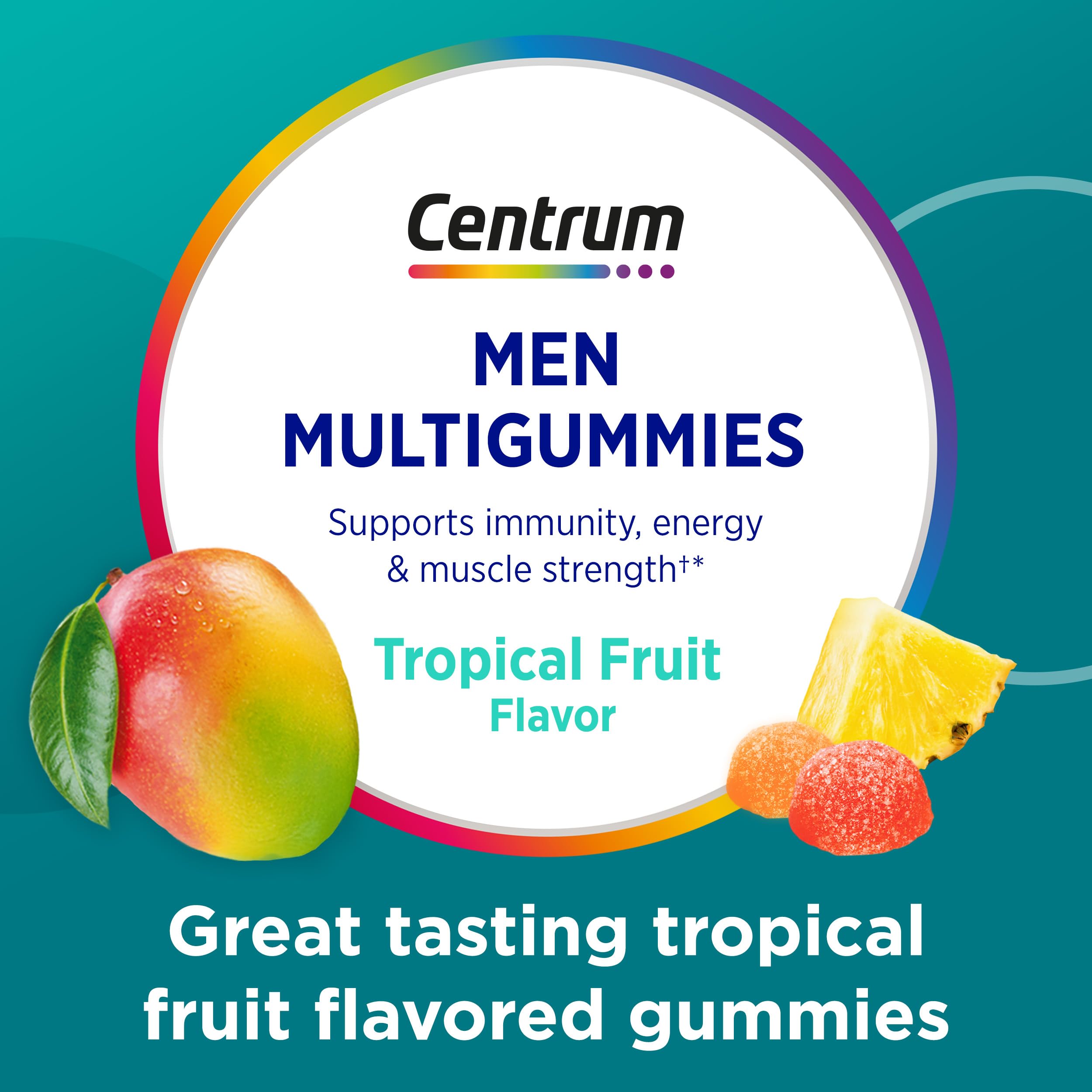 Centrum MultiGummies for Men 18 and Over, 100 Count | Contains Vitamin D3, B Vitamins and Antioxidants, Gluten Free, Non-GMO Ingredients, GLP-1 Support