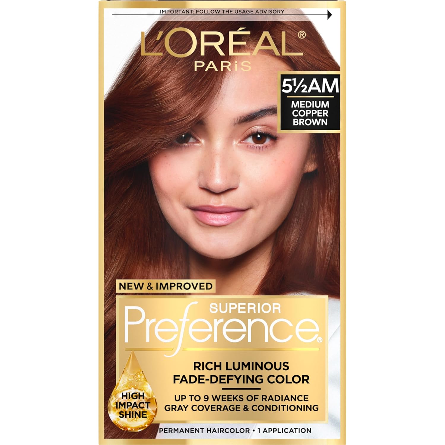 Buy now L'Oreal Paris Superior Preference Luminous Fade-Defying Permanent Hair Color, Hair Dye For Up to 9 Weeks of Radiance, Light Ash Blonde 9A, 1 Hair Dye Kit 5.5AM Medium Copper Brown 1 Count (Pack of 1) at indiglob india