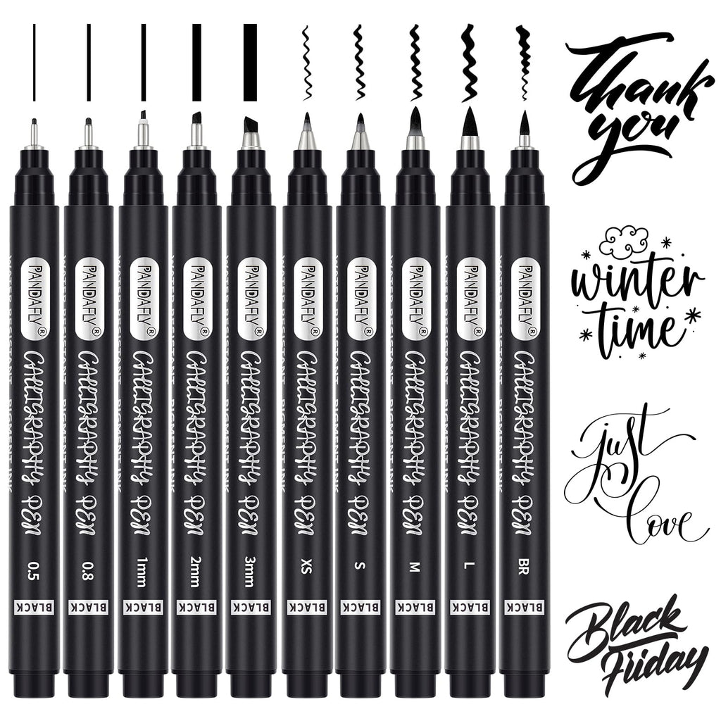 PANDAFLY Calligraphy Pens for Writing, 10 Size, Hand Lettering Pens