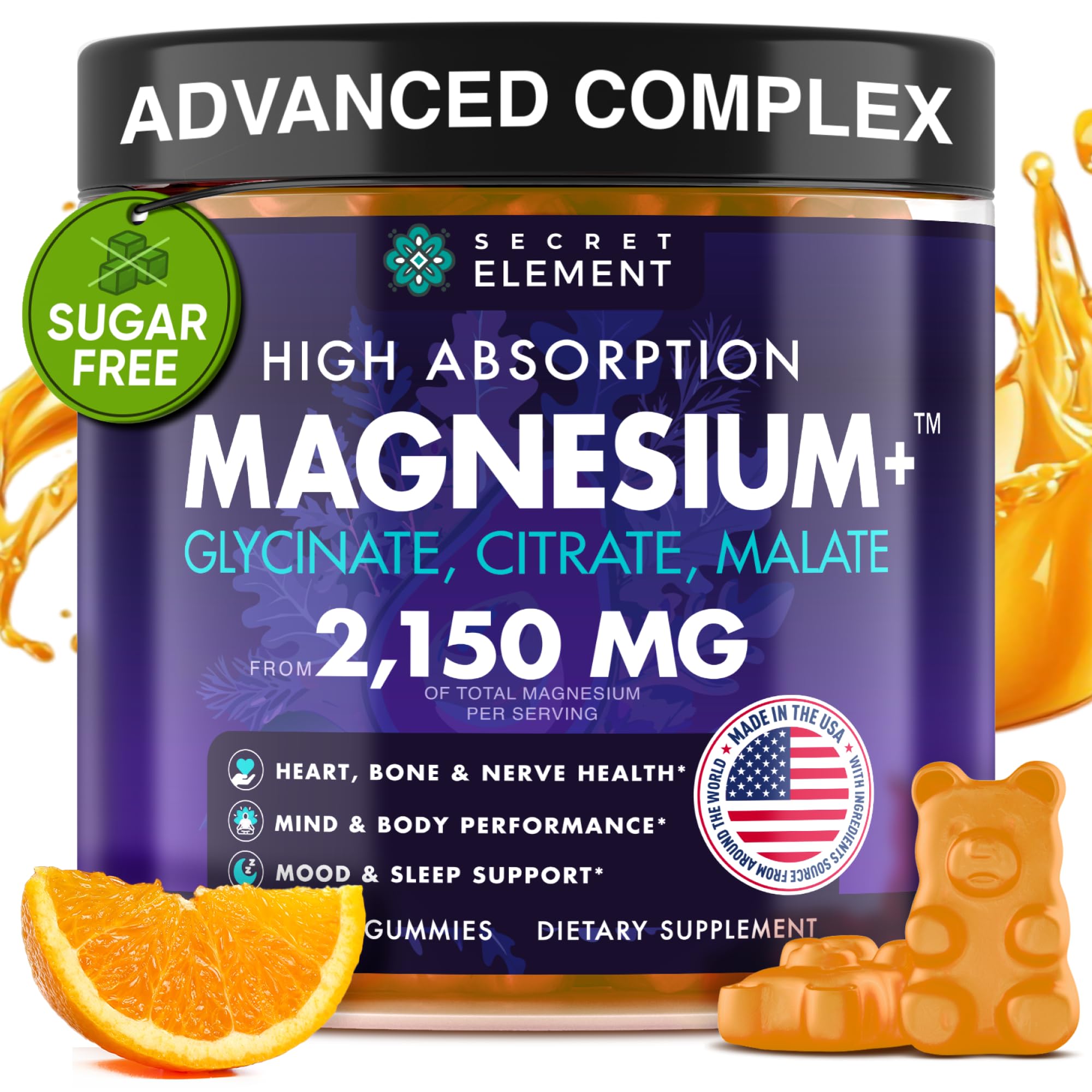 Magnesium Complex 2,150MG, High Absorption Capsules with Magnesium Glycinate, Citrate & Malate, Plus Vitamin B6, B2, Folate & Beet Root, Vegan, Non-GMO, No Artificial Additives, 90 Capsules