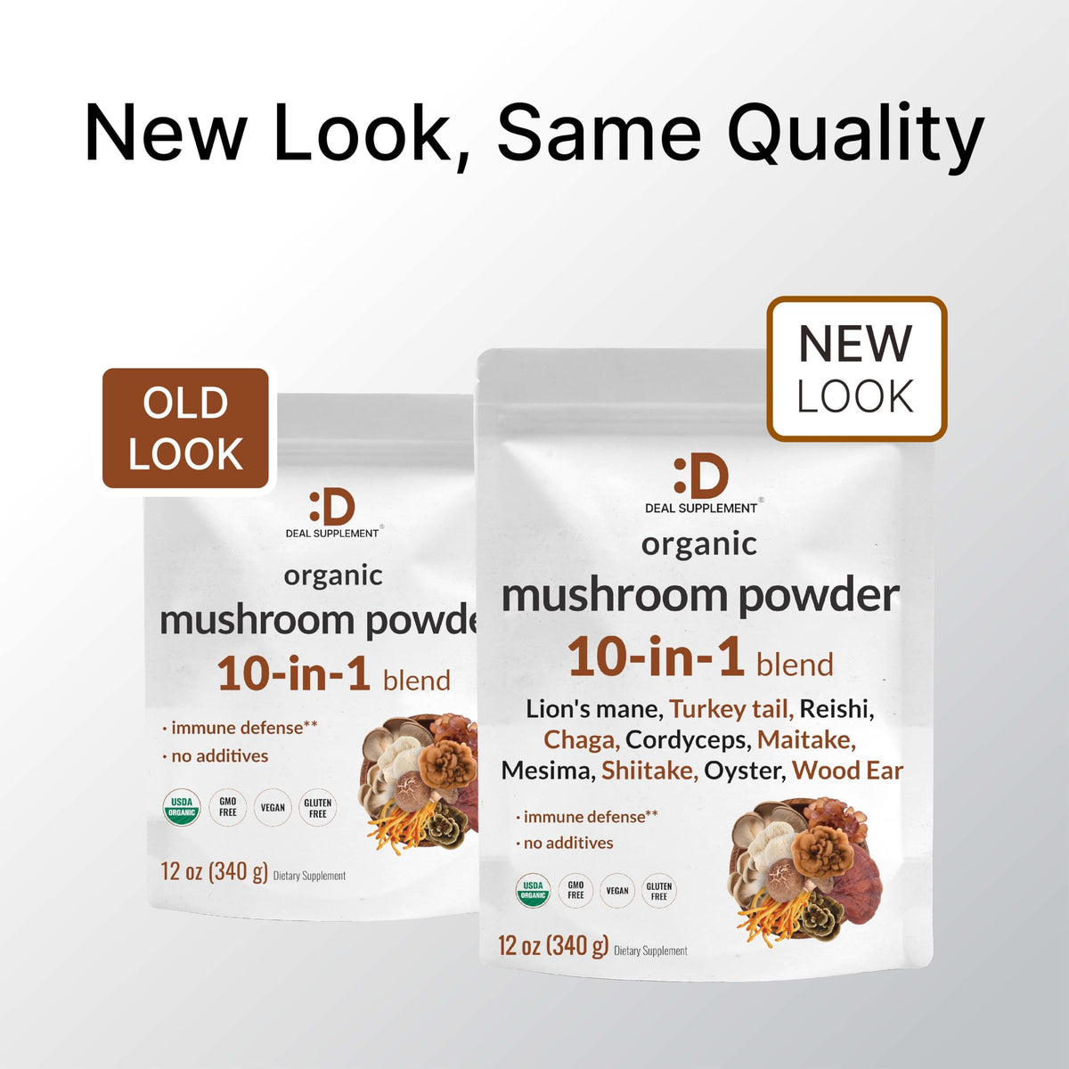 DEAL SUPPLEMENT Organic Mushroom Powder Supplement, 12oz – 10 in 1 Active Blend – Shiitake, Lions Mane, Cordyceps, Chaga, with More –Supports Immune, Energy, & Brain Health – Non-GMO, Vegan