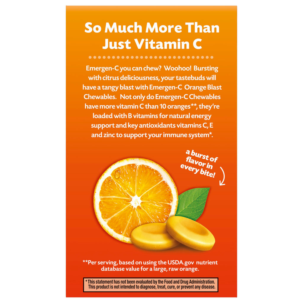 Emergen-C Vitamin C 1000mg Immune Support Chewables, Orange, 40 Tablets | Chewable Tablets, B Vitamins, Zinc and Manganese, No Water Needed, More Vitamin C than 10 Oranges