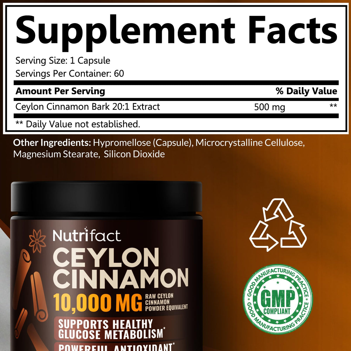 Ceylon Cinnamon Capsules 500mg, Vegan Cinnamon Supplements – 60 Caps