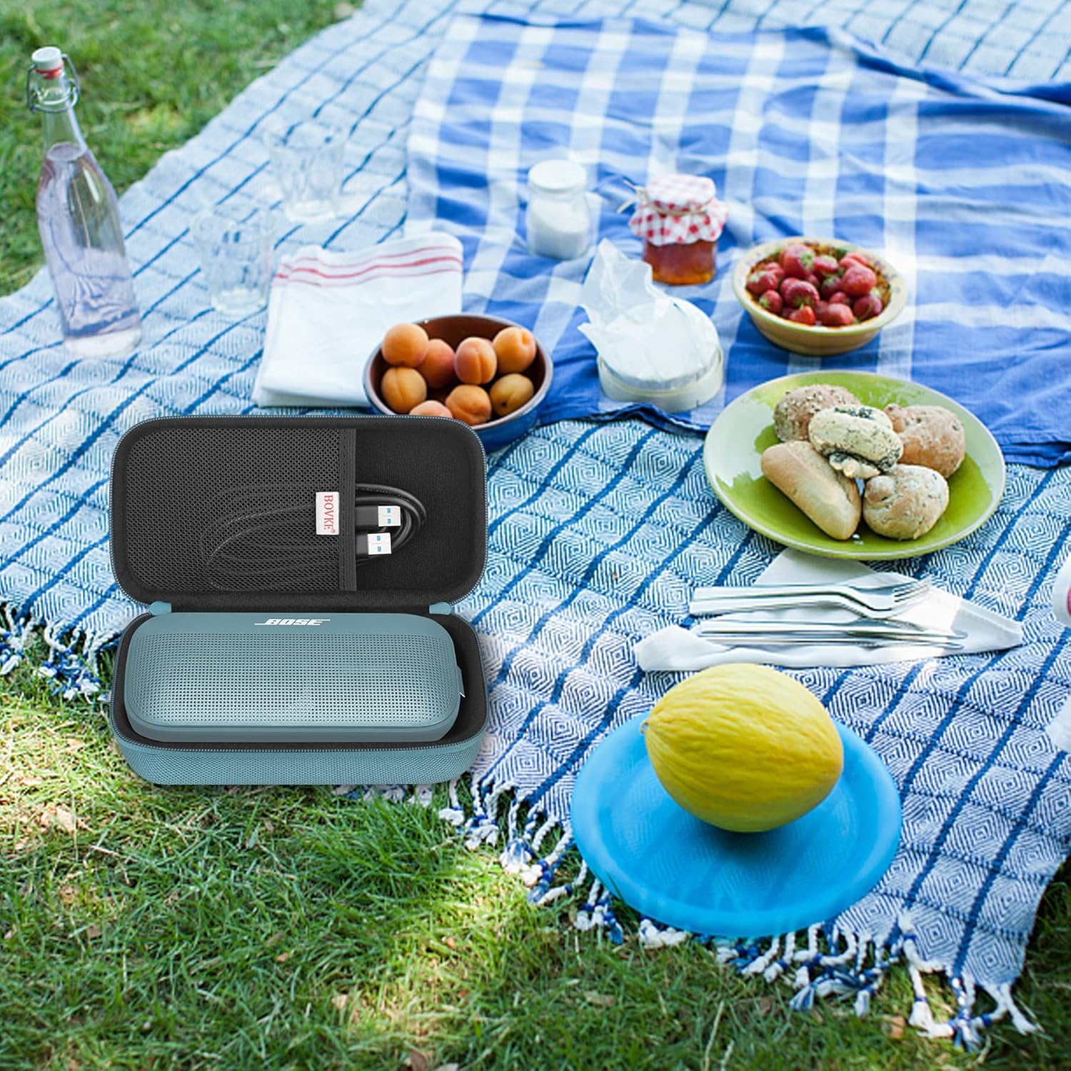 Buy now BOVKE Hard Travel Speaker Case for Bose New SoundLink Flex Speaker (2nd Gen) / Bose SoundLink Flex Bluetooth Portable Speaker, Extra Mesh Pocket for Bose Speaker Charger, Charging Cables, Stone Blue at indiglob india