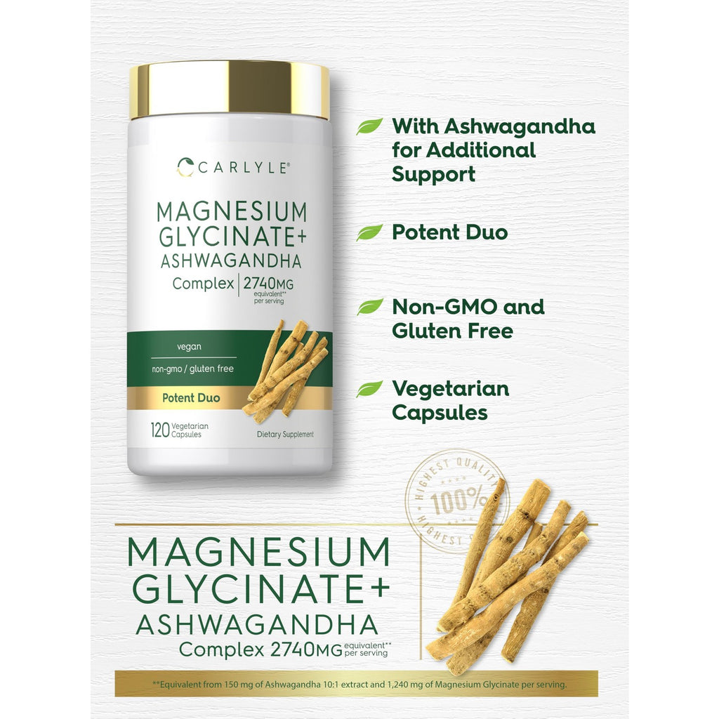 Carlyle Magnesium Glycinate with Ashwagandha | 120 Vegetarian Capsules