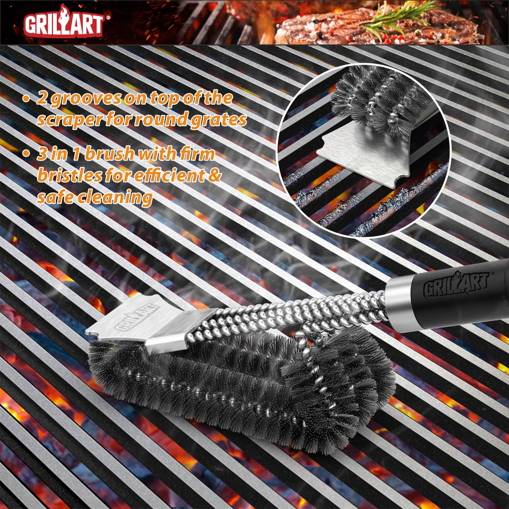 GRILLART Grill Brush and Scraper,18'' Deluxe Adjustable Handle BBQ Cleaner
