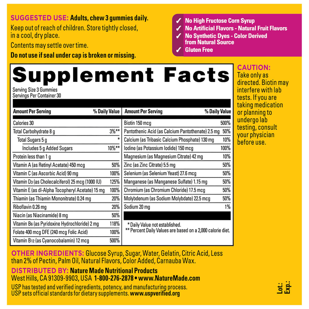 Nature Made Advanced Womens Gummy Multivitamins, 90 Multi Vitamin Gummies | Multivitamin Gummies for Women with Magnesium Citrate, Calcium, & B Vitamins, Daily Nutritional Support, 30 Day Supply