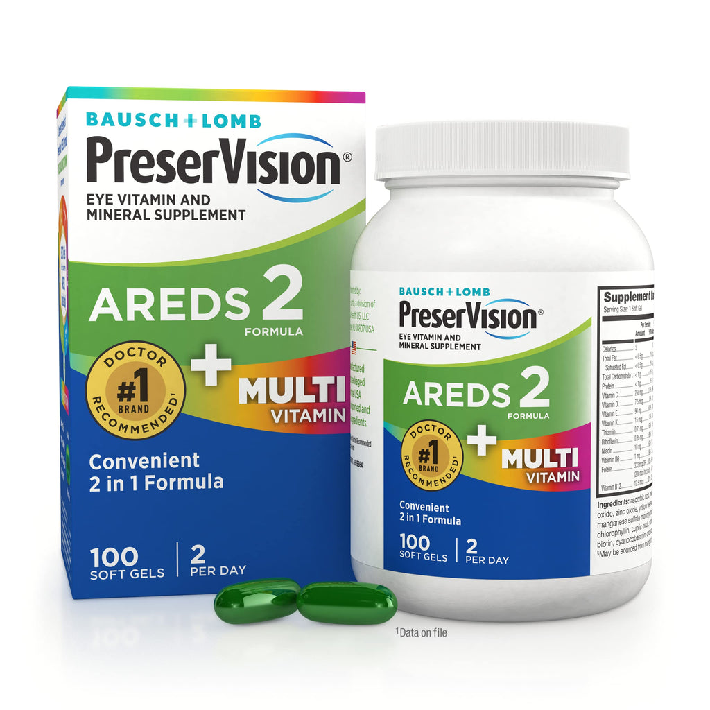 PreserVision AREDS 2 + Multivitamin Eye Vitamins, 2-in-1, 80 Softgels | AREDS 2 eye health supplement, lutein, zeaxanthin, zinc, vitamins C D E, macular support*, #1 eye doctor recommended brand1
