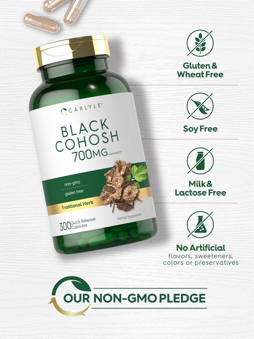 Carlyle Black Cohosh Capsules | 300 Count | Non-GMO, and Gluten Free Formula | Black Cohosh Root Extract Supplement