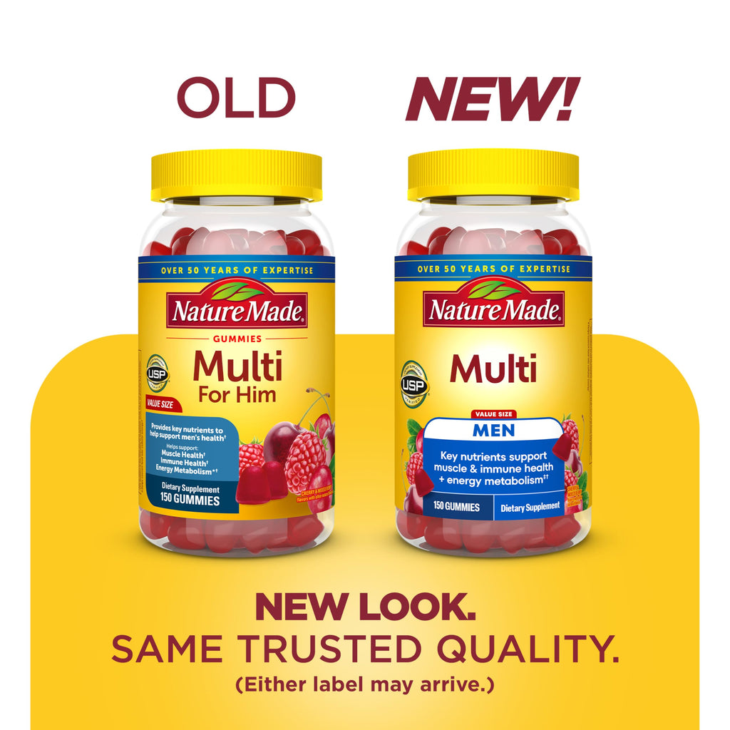 Nature Made Multi for Men, Mens Multivitamins Gummies, 150 Count | Gummy Vitamins and Minerals for Energy Metabolism Support, Multivitamin for Men, Cherry & Mixed Berry Flavors, 75 Day Supply