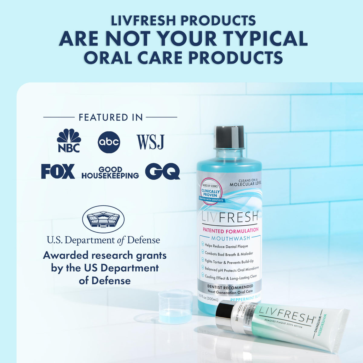 LIVFRESH Mouthwash, Clinically Proven, 163% Better Tartar Control, 72% Better Plaque Reduction, 38% Better at Eliminating Bad Breath, Peppermint Burst, 16.9 fl oz