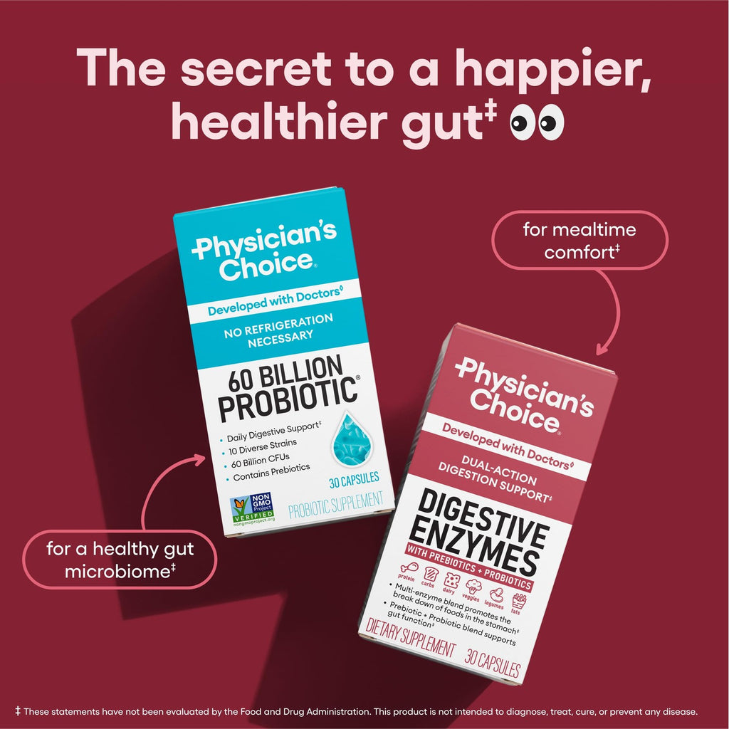 Physician's CHOICE Digestive Enzymes for Bloating & Digestion - Fast-Acting 16 Enzyme Formula with Organic Prebiotics & Probiotics for Gut & Digestive Health - Meal Time Discomfort Relief - 30 CT