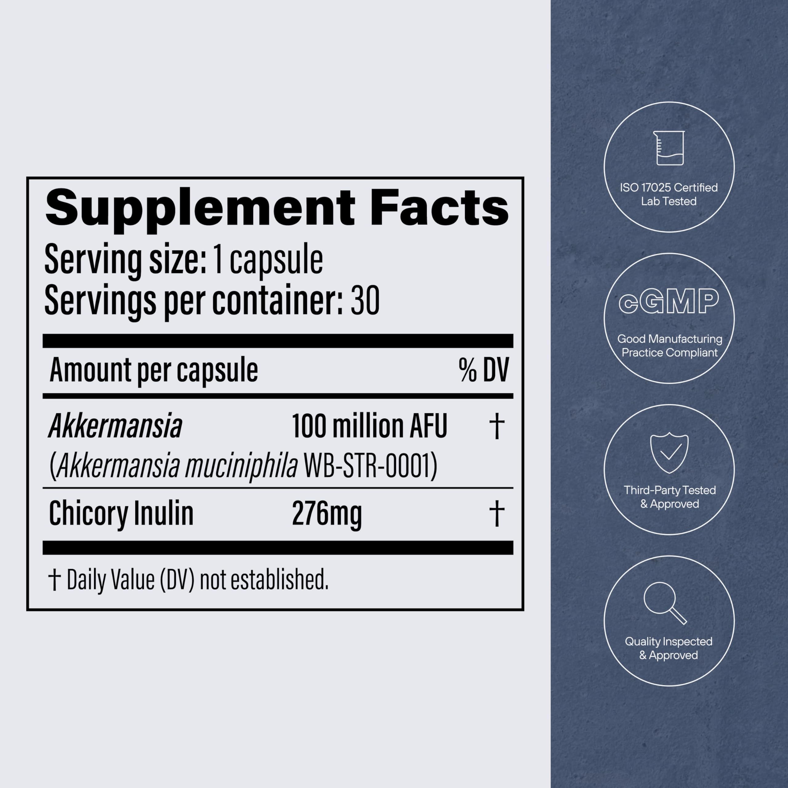 Pendulum Akkermansia Probiotic with Prebiotic Fiber - Increases GLP-1 Production, Delayed Release, Third-Party Tested, 100M AFU Live Strain for Gut Health for Men & Women (30 Capsules, 1-Pack)