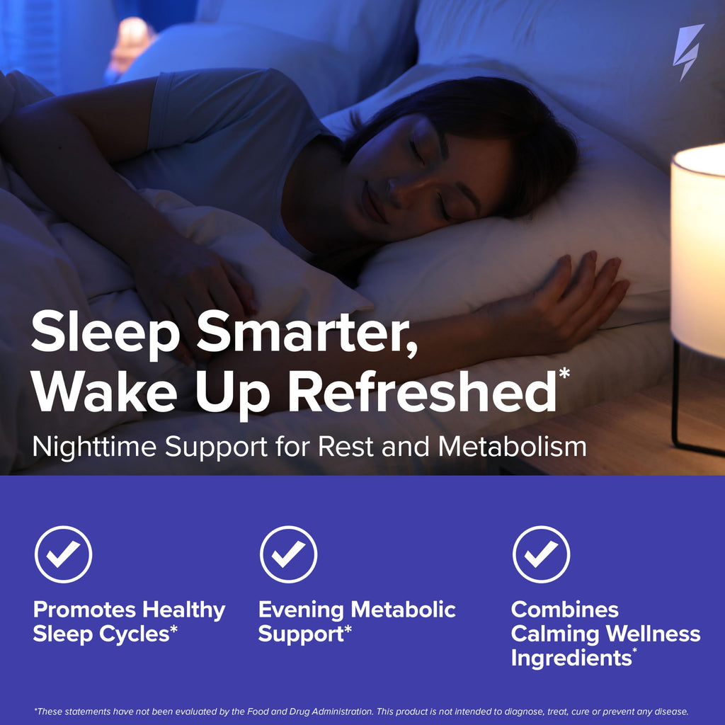 Night Shred Night Time Fat Burner & Natural Sleep Support, 30 Servings | Ashwagandha, 5-HTP, CLA & Melatonin; Appetite suppressant; Supports sleep & fat burning; 60 vegetarian capsules