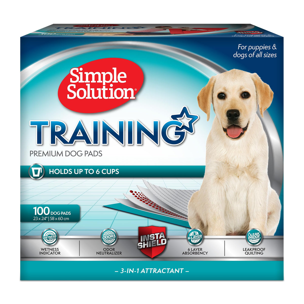 Simple Solution Large Puppy Training Pads, Leak Proof, 23"x24" 100 Count