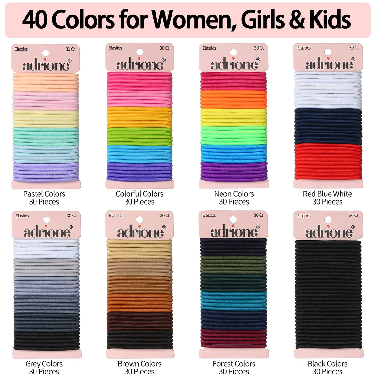 ADRIONE Colorful Hair Ties for Women, Girls & Kids 288 Bulk Pack, 4MM Ponytail Holders Hair Elastic Bands for Thick, Medium, Thin, Fine, Short Hair Rubber Bands No Damage Non Slip (40 Assorted Colors)