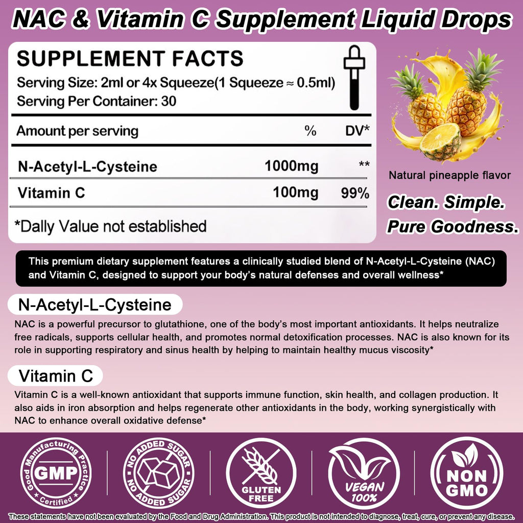 NAC Supplement N-Acetyl Cysteine 1000mg, Fast Absorb Liposomal Nac Drops