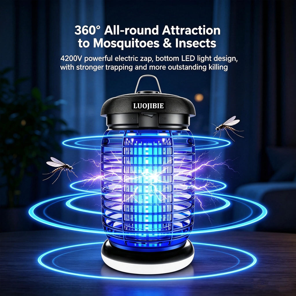 LUOJIBIE Bug Zapper Outdoor, Electric Mosquito Killer Fly Trap with UV/LED Light, 4200V High Voltage Waterproof Flying Insect Zapper for Backyard Patio, Indoor Mosquito Zapper for Home Garage