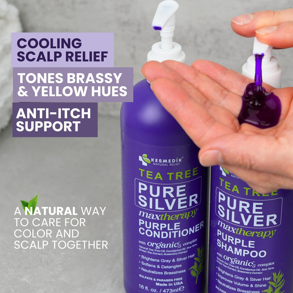 Tea Tree Purple Shampoo and Conditioner Set for Blonde, Silver & Gray Hair, Anti-Brass Toning & Brightening, Refreshes and Hydrates Scalp & Hair, Sulfate-Free Botanical Formula