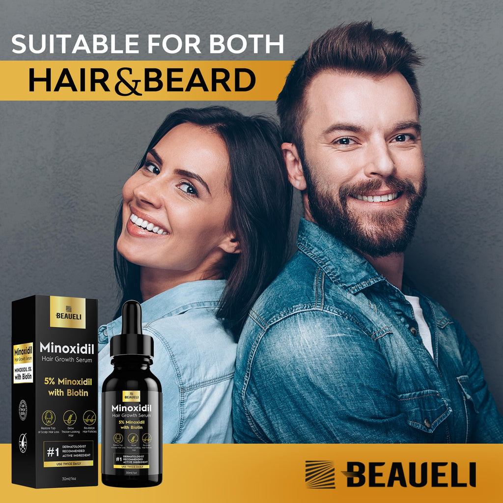 Beaueli 5% Minoxidil for Men and Women, Hair Growth, Beard Growth, Hair Regrowth, Unscented Drop, 3 Fl Oz, 3 Bottles | Minoxidil Hair Growth Oil for Men & Women, 5% Minoxidil Serum Hair Regrowth Treatment with Biotin for Thicker, Fuller Hair