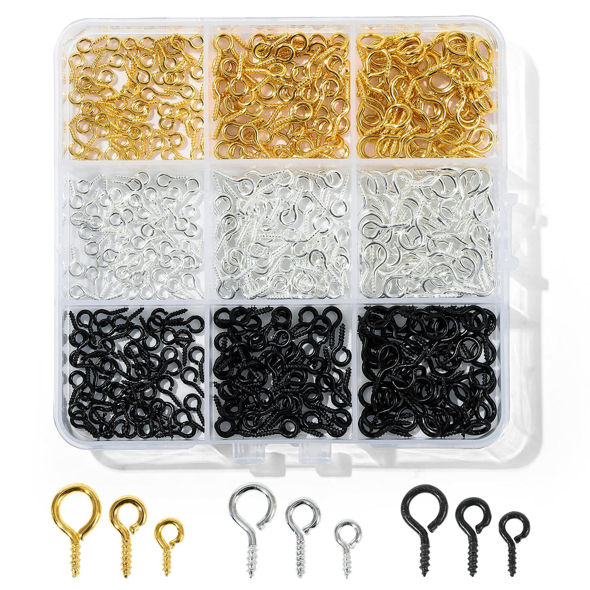 480pcs Small Screw Pins Eye Pins, 3 Color Eye Hooks Screw for Jewelry Making & Bead Charms, Eye Screws for Art Projects, Eye Hooks for Crafts (Gold Silver Balck, 3 Sizer) (Gold Silver Balck)