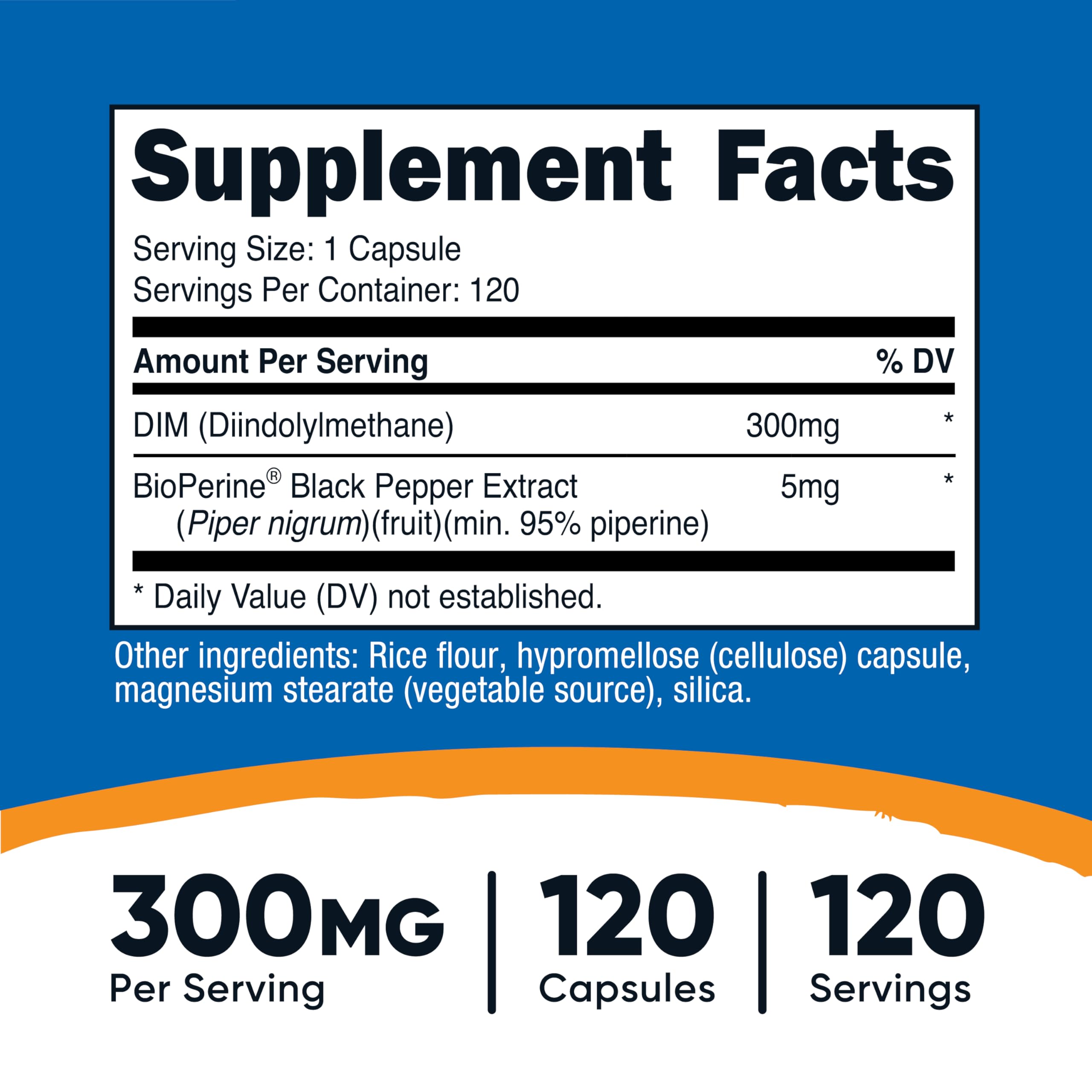 Nutricost DIM Plus BioPerine 300mg, 120 Vegetarian Capsules | Up to 4 Month Supply, Max Strength DIM Supplement, Diindolylmethane